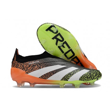 adidas Predator 24 Elite Laceless FG Nero Bianco Arancione Verde